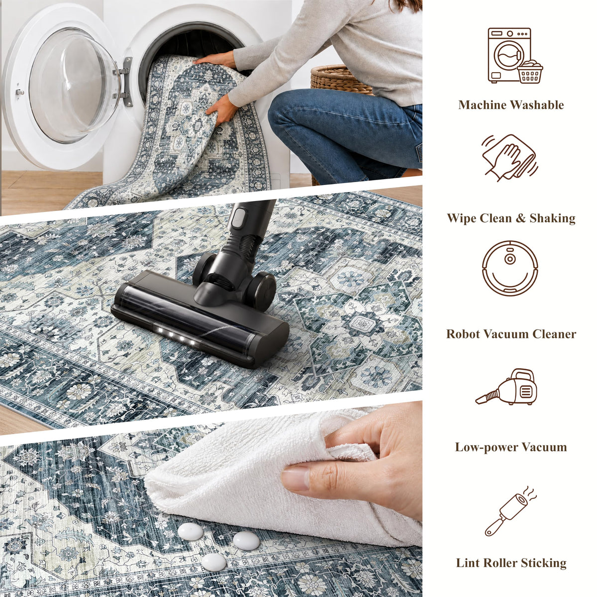 Kitchen Mats for Floor 3 Piece Set: Non-Slip Washable Boho Area Rugs and Runner for Sink, Entryway, Bathroom Soft Low