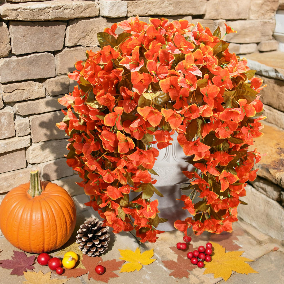Bougainvillea Artificial Flowers Plants for Outdoors Outside Fall Autumn Decor, 2 pcs Faux Silk Long Trailing Vines