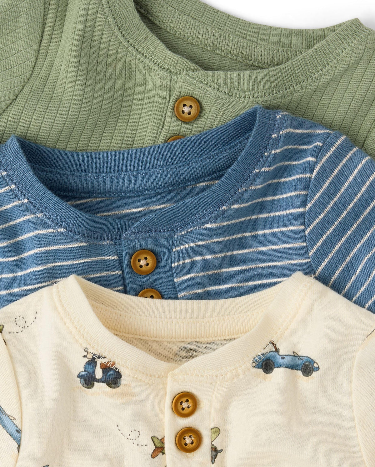 Baby Boys,and Newborn Long Sleeve Bodysuits, Pack,Striped/Green/Vehicles,Preemie