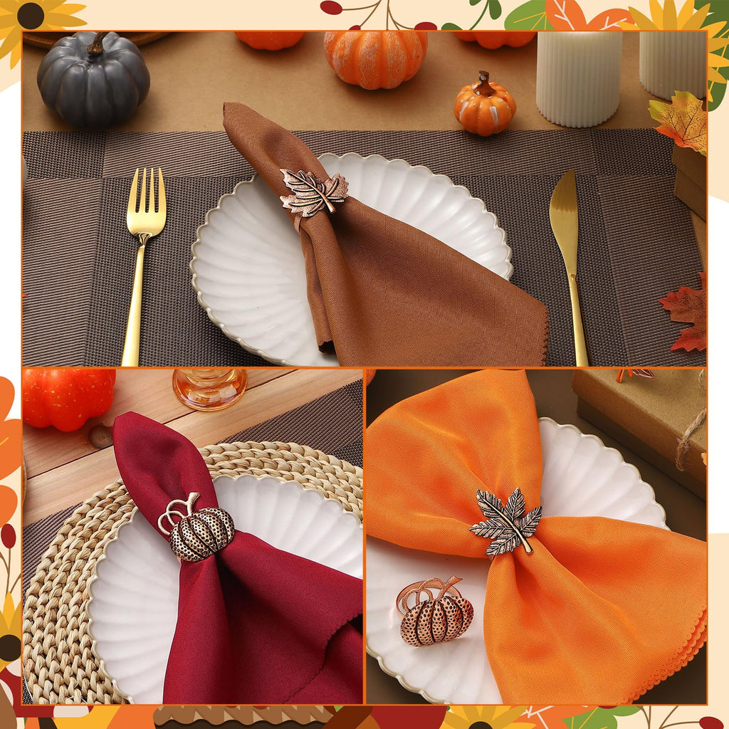 12 Pcs Thanksgiving Napkin Rings Set Fall Pumpkin Leaves Holders