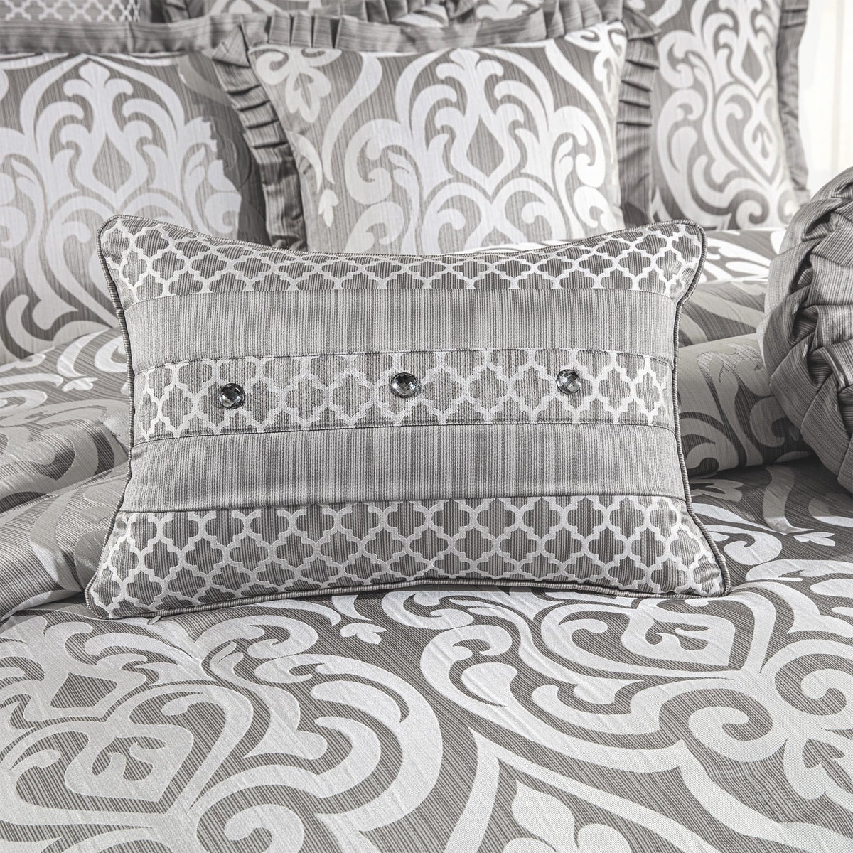 9 PCS Contemporary Jacquard Comforter Set, Silver Gray