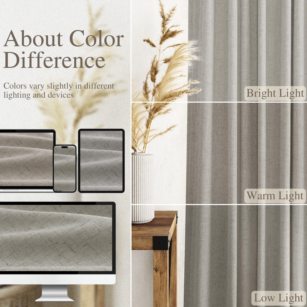 Silver Grey Linen Curtains 120 Inch Extra Long Back Tab Light Filtering Semi Sheer Drapes Modern Farmhouse Boho