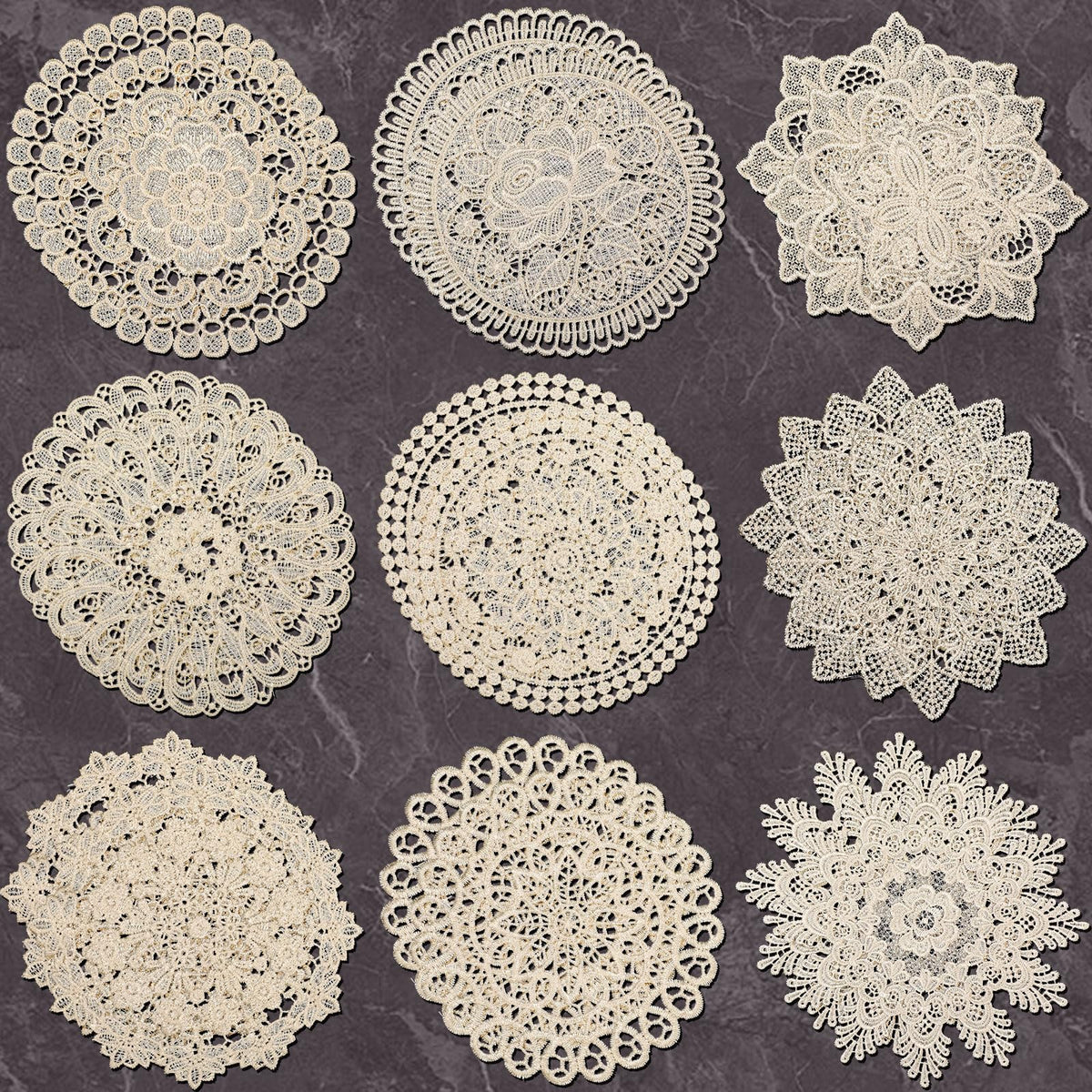 18 Pcs 8 Inch Lace Doilies for Tables, Beige Crochet Lace Placemat