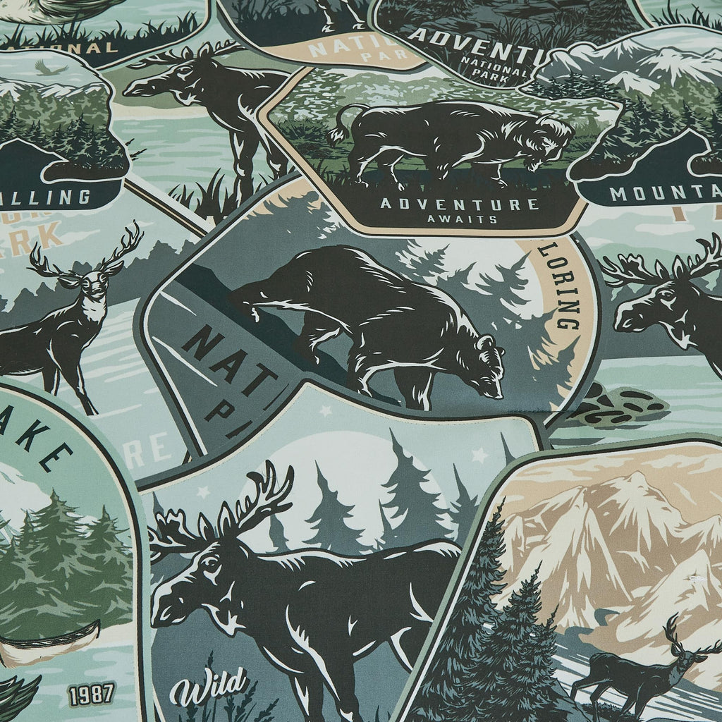 Tahoe 7-Piece North Lake Motif Comforter Set - Multicolor Blue Green Brown Black Printed Washed Cabin Lodge
