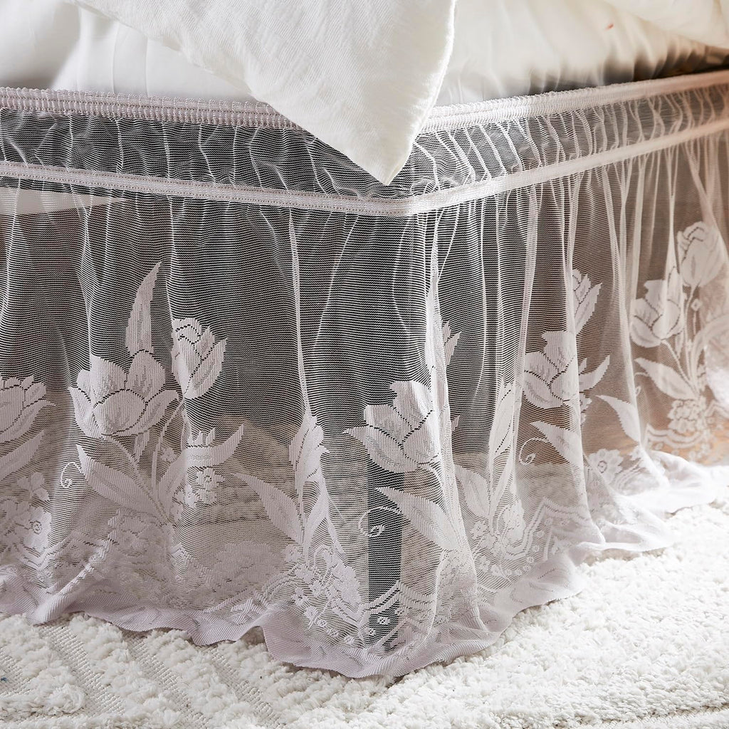 Grey Lace Bed Skirt for Bed. DO Silver