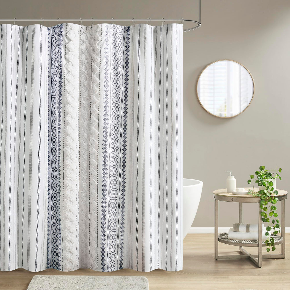 100% Cotton Tufted, Navy, 72 x 72
