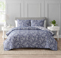 Resort Marguerite Floral Navy 3-Piece Soft Matelasse Jacquard Quilt Set
