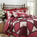 100% Cotton True Patchwork Reversible Red Floral Paisley Rag Ruffle Farmhouse Quilt Bedding Set, Coverlet Bedspread