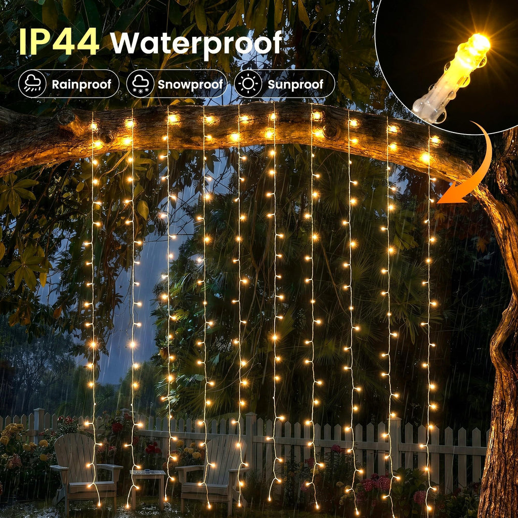 6.6FT x 6.6FT Warm White Curtain Lights Plug in, 200 LED