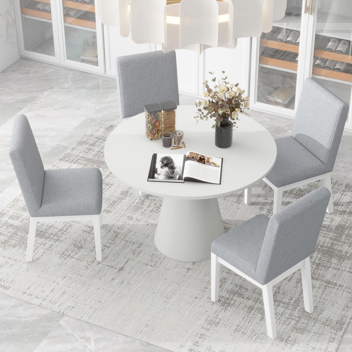 Inspired Saarinen Style 46.5" Modern Round Dining Table for 4-6, Wooden French Country Round Kitchen Table with Pedestal Base, Mid Century