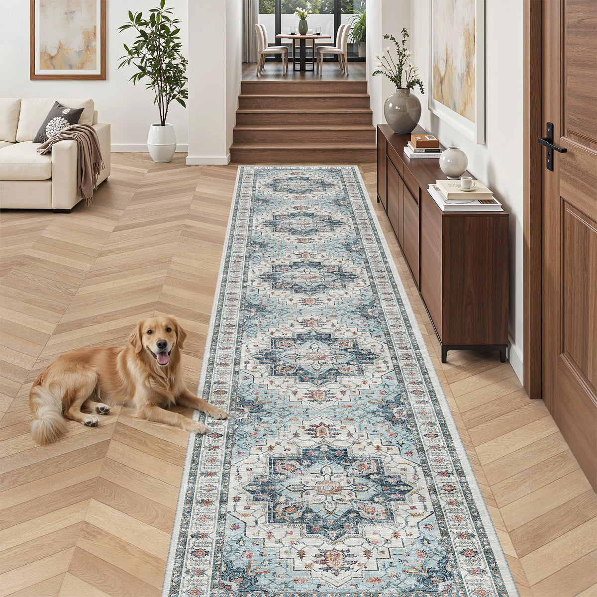 Hallway Runner Rug 2'6''x14' Kitchen Runners Vintage, Blue