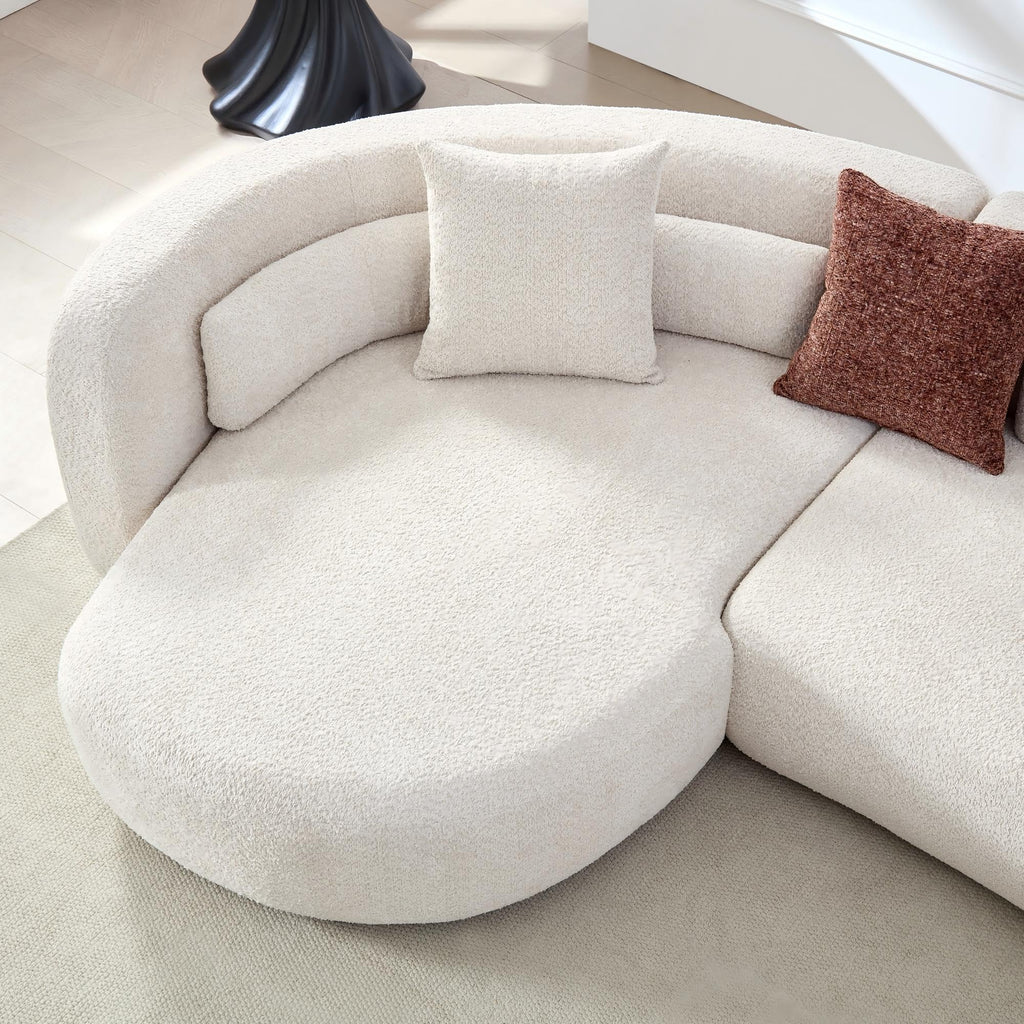 Curved Boucle Sectional Sofa, 132", Deep Seat, Chaise, Oversized, Modern