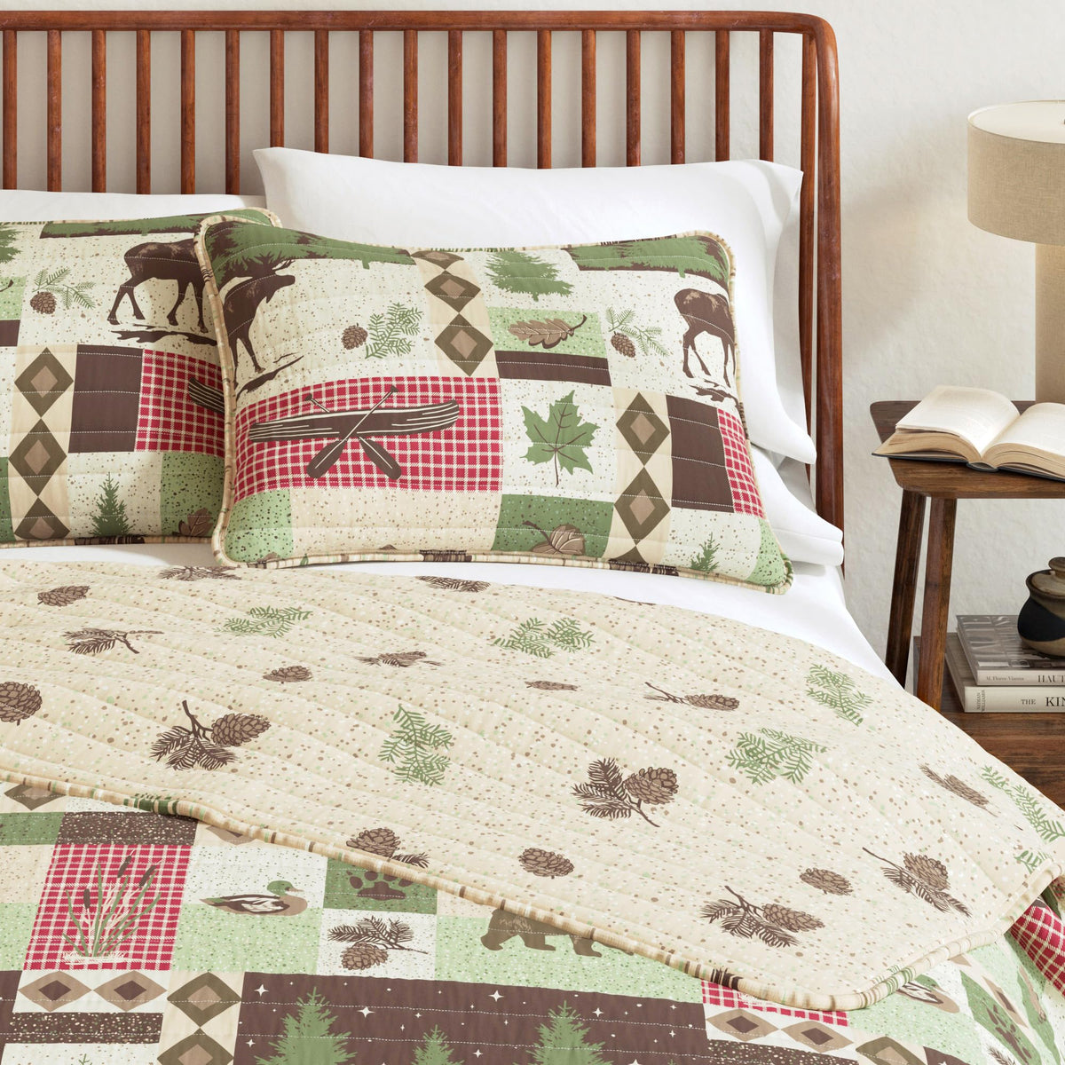 Lodge Quilt Set - 3-Piece Size Rustic Bedding Set - Lightweight, All-Season, Reversible