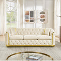 85" Luxury Oversized Chesterfield Sofa with 2 Pillow & Gold Stainless Decoration, Italian Modern Style 3-Seater
