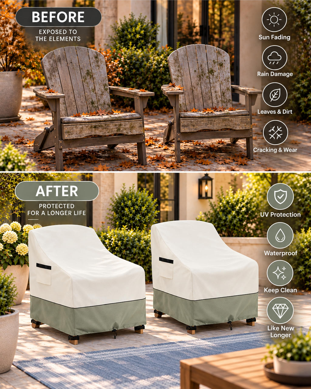 Patio Adirondack Chair Cover 2 Pack, Waterproof Heavy Duty Outdoor Chair Covers, Patio Adirondack Chair Cover for