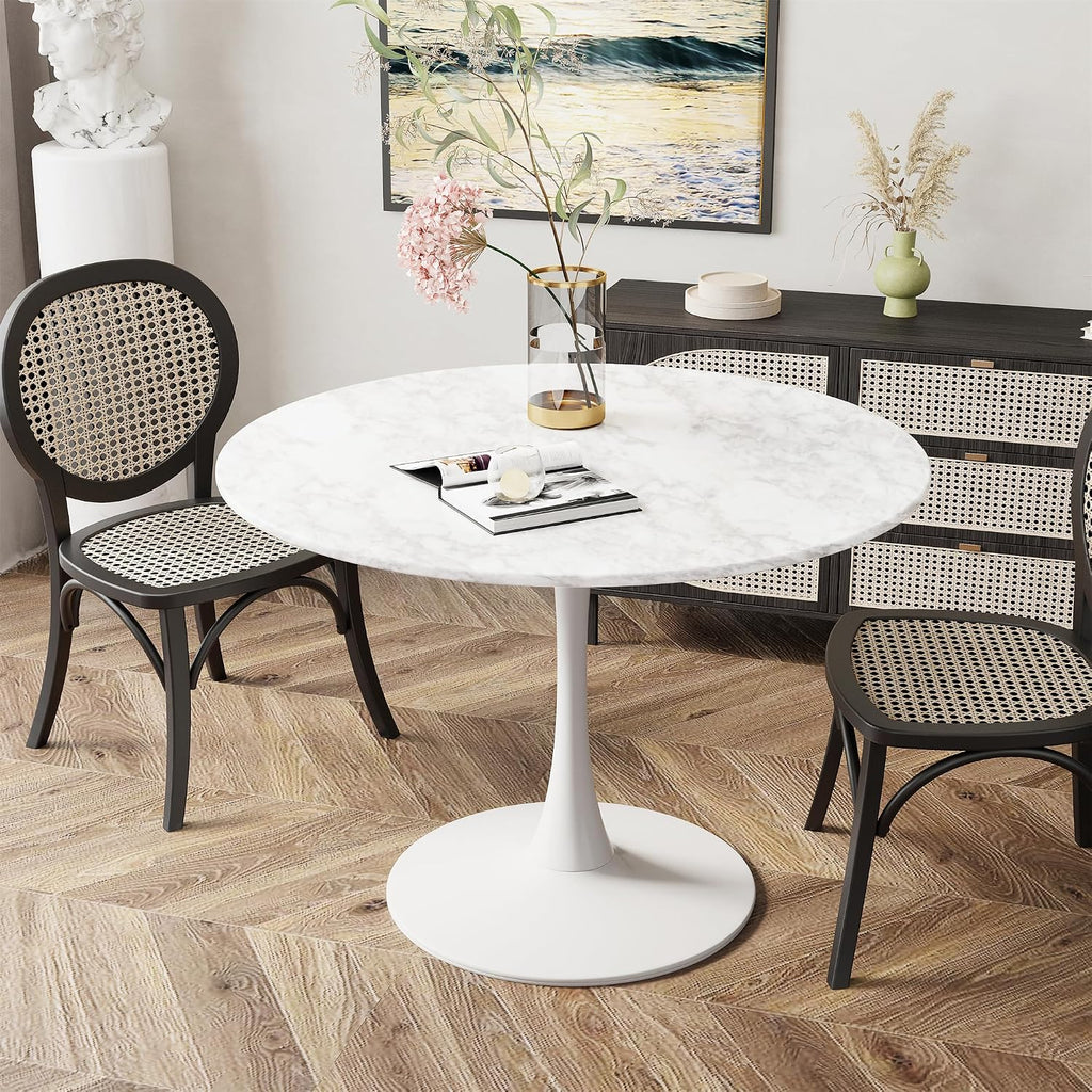 Tulip Round Pedestal Dining Table — White Marble Top