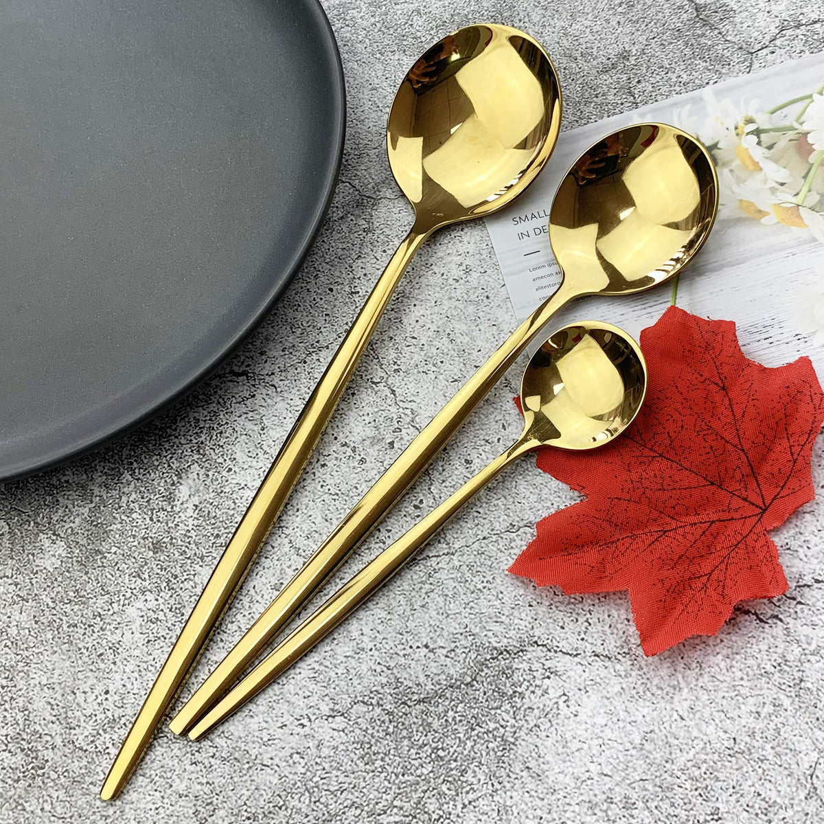 Silverware Set, Mirror Polished Gold Flatware Cutlery Set Service for 4, Shiny Finish 24 Pieces Stainless Steel