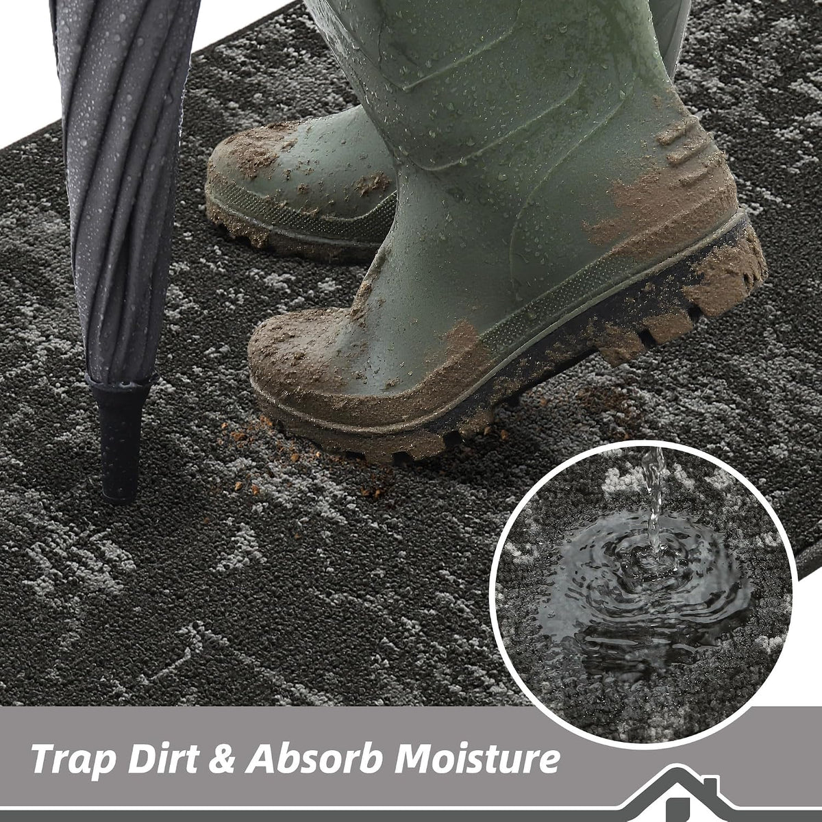 Door Mat Indoor Entrance Dirt Trapper Washable, 24x36in, Dark Grey | Dirt & Moisture Trap Absorbent, Non-Slip TPR