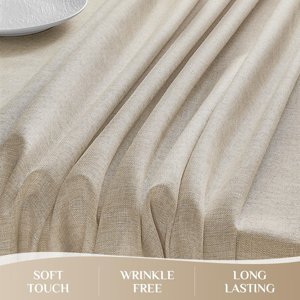 Large Outdoor Tablecloths 104x60 inch Beige Rectangular Faux Linen Table Cloth Waterproof Stain and Wrinkle Resistant