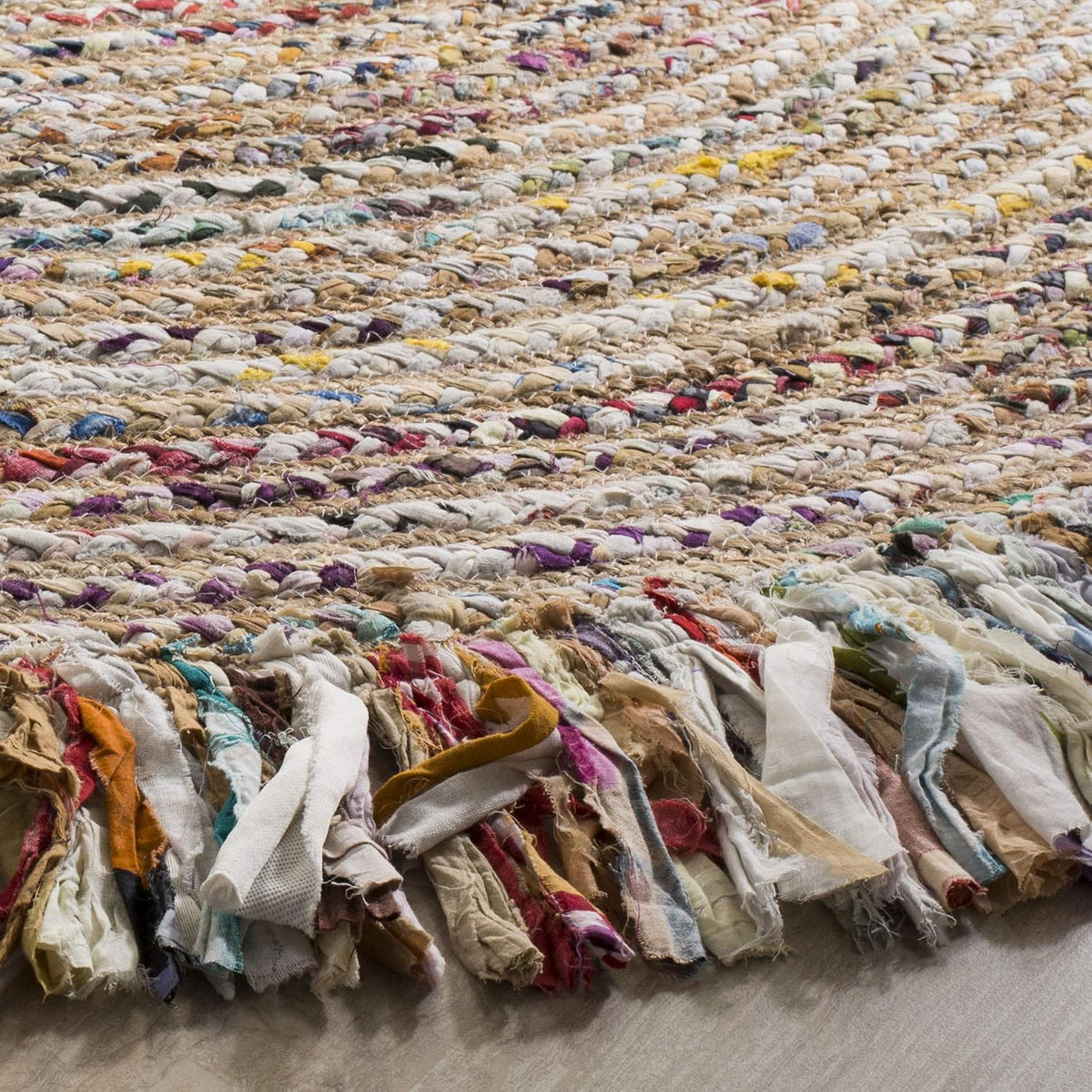 Cape Cod Collection Area Rug - 6' Round, Ivory & Light Beige, Handmade Boho Fringe Jute & Cotton, Ideal for High