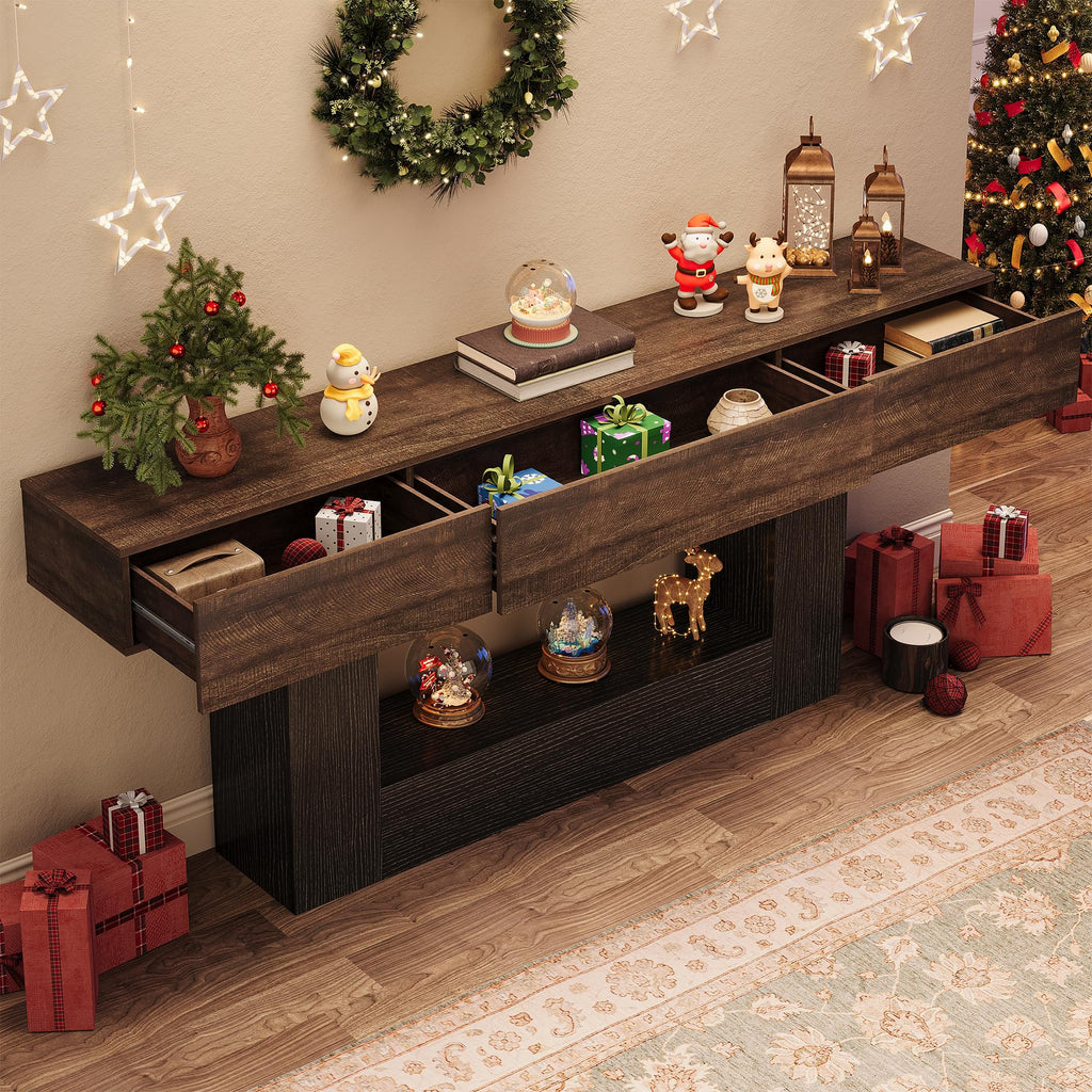79" Long Farmhouse Console Table w 3 Storage Drawers, 2-Tier Entryway Table
