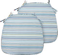 Indoor/Outdoor Chair Cushions Set of 4, 17x16x2Inch-Blue Stripe | Round Corner Patio Chair Pads with Ties