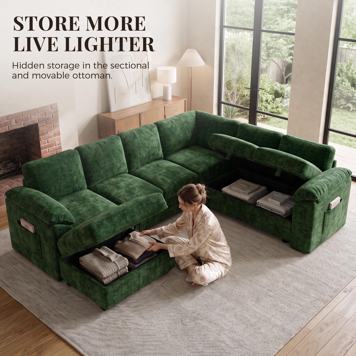 108'' Sectional Couches, Sectional Sleeper, Green