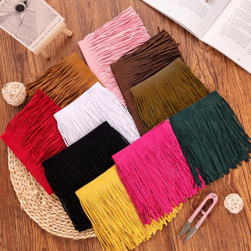 Faux Suede Fringe Trim 6Inch Double Side PU Leather Tassel Trim for DIY Sewing Dress Crafts Hats Bags Shoes - 3Yard