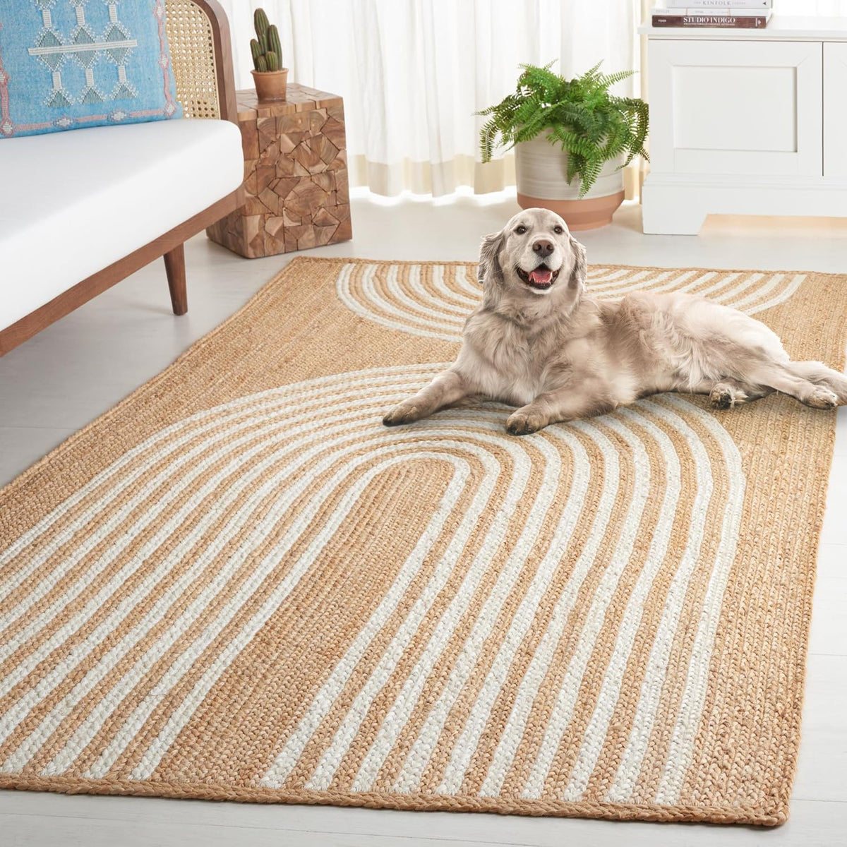 Natural Fiber Collection Area Rug - 6' Square, Natural & Ivory, Rustic Farmhouse Style, Handmade Jute, Ideal for the