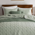 100% Cotton Quilt Set - Sage Green Pre-Washed Soft Lightweight Modern Bedspread, Farmhouse Country Rustic
