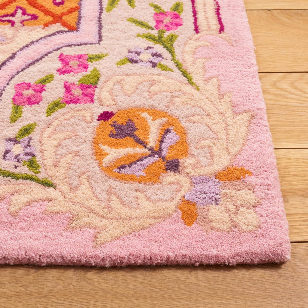 Bellagio Area Rug, Blue & Pink, Handmade Medallion Wool
