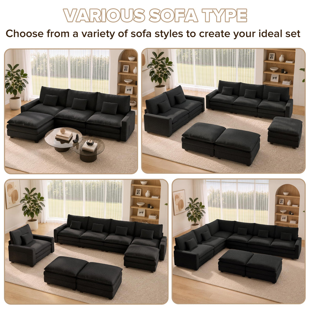 Modular Sectional Sofa with 3 Movable Ottomans, 107" Cloud Couch Sectional