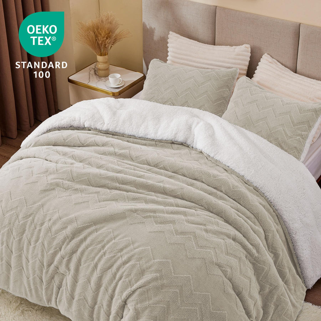 Fluffy Sherpa Comforter Set, Taupe