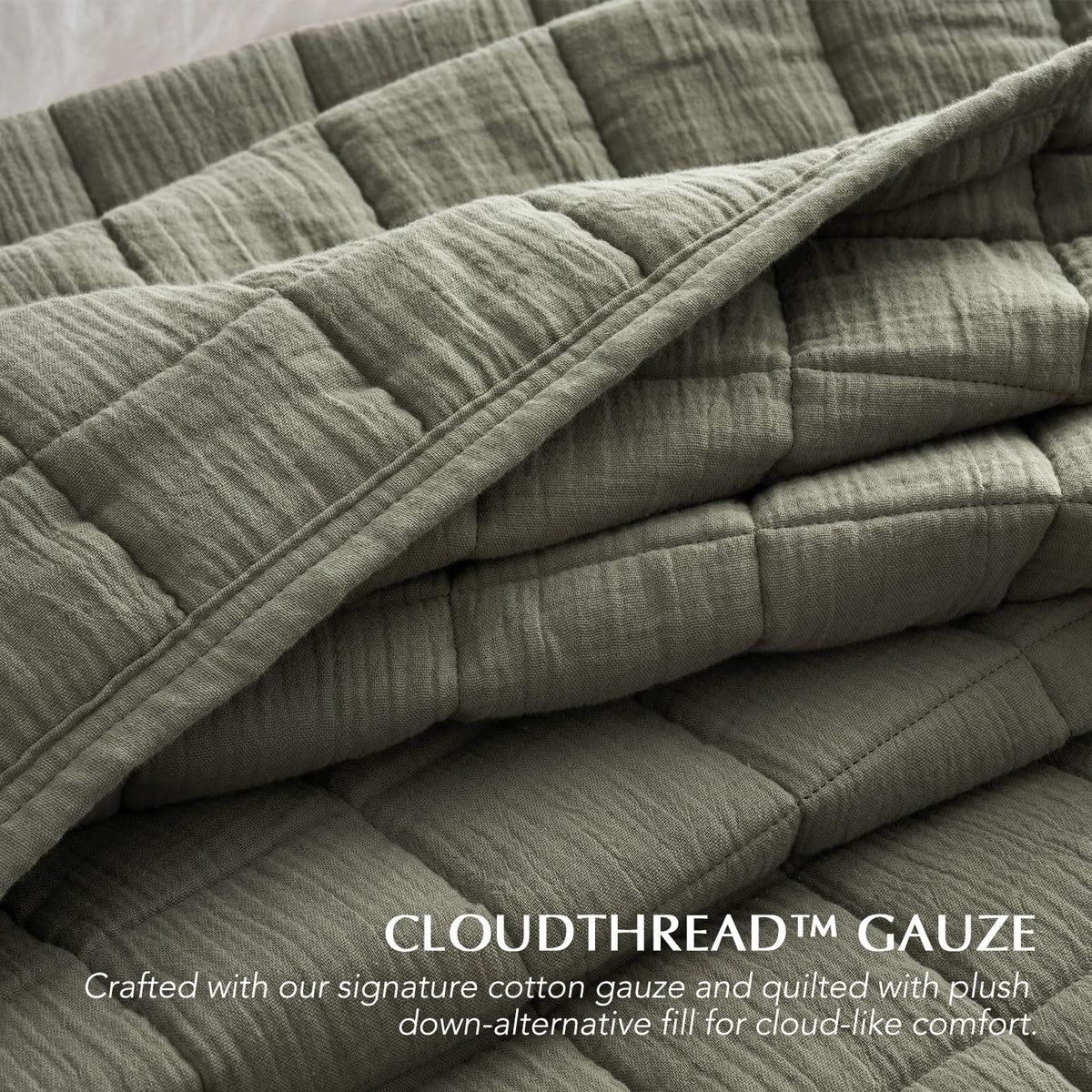 Cotton Gauze Muslin Quilt Set, Dusky Sage