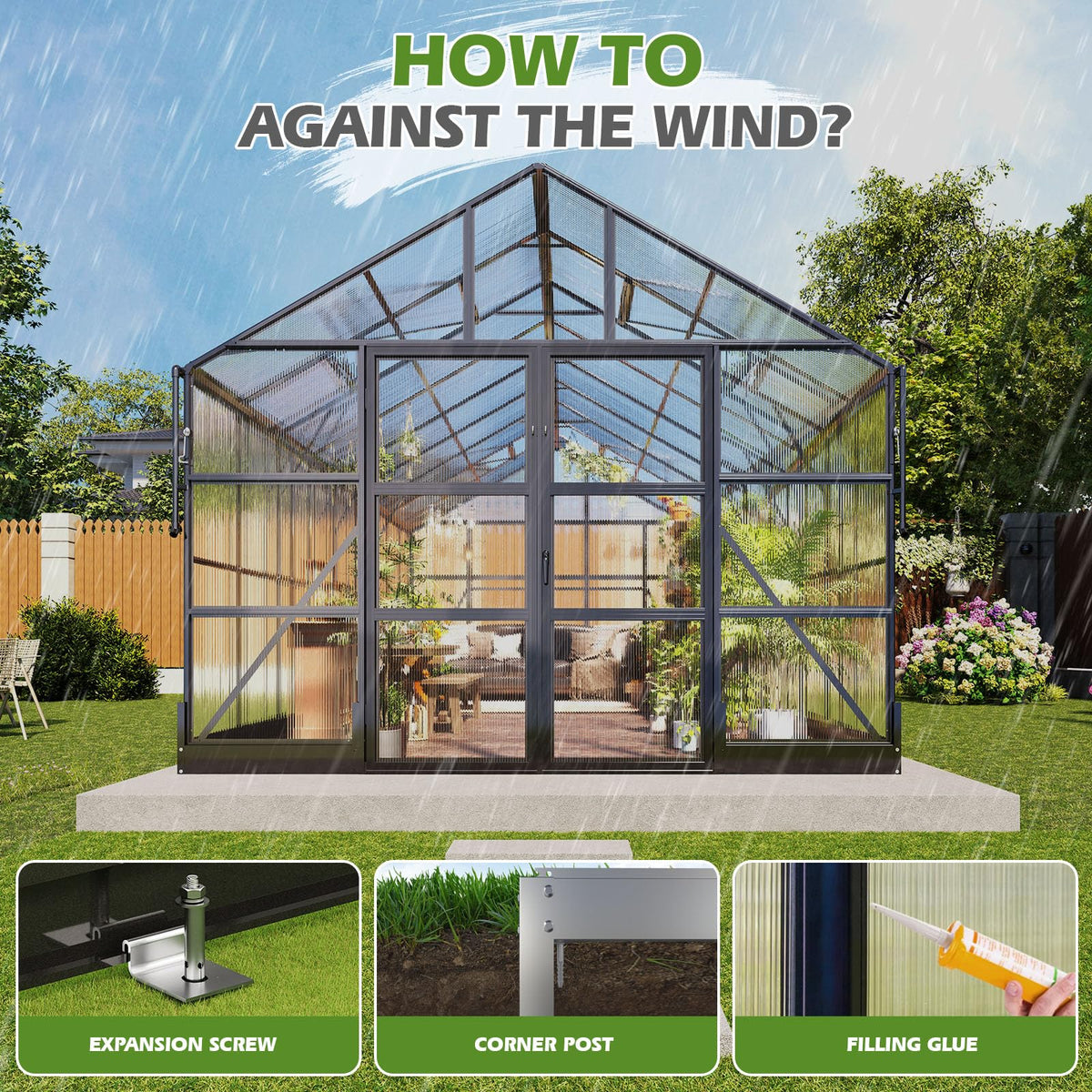 10x18 FT Polycarbonate Greenhouse with 4 Roof Vents