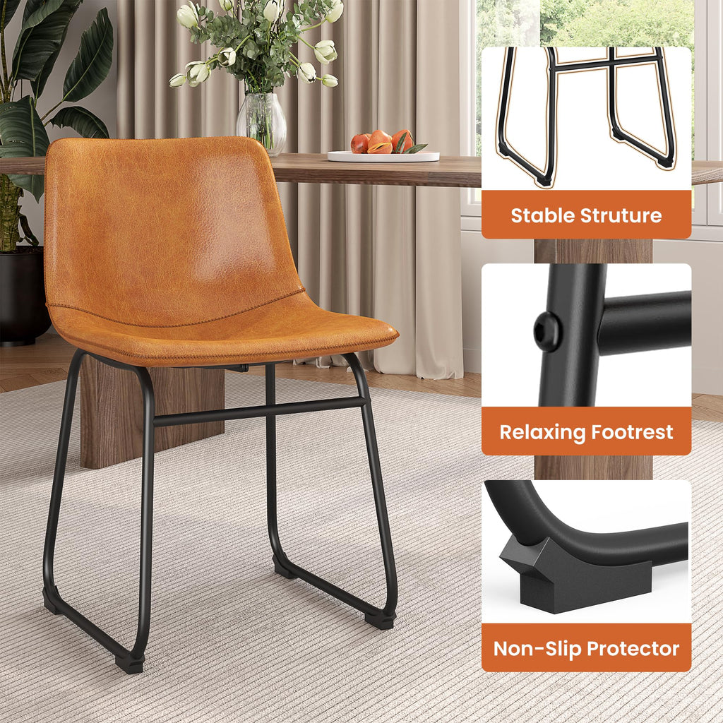 Dining Chairs Set of 6, 18" PU Leather Dinner Chairs, Brown