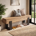 63-Inch Solid Wood Entryway Bench, Farmhouse Indoor Shoe Bench with Thickened Legs, Heavy Duty Wooden End of Bed