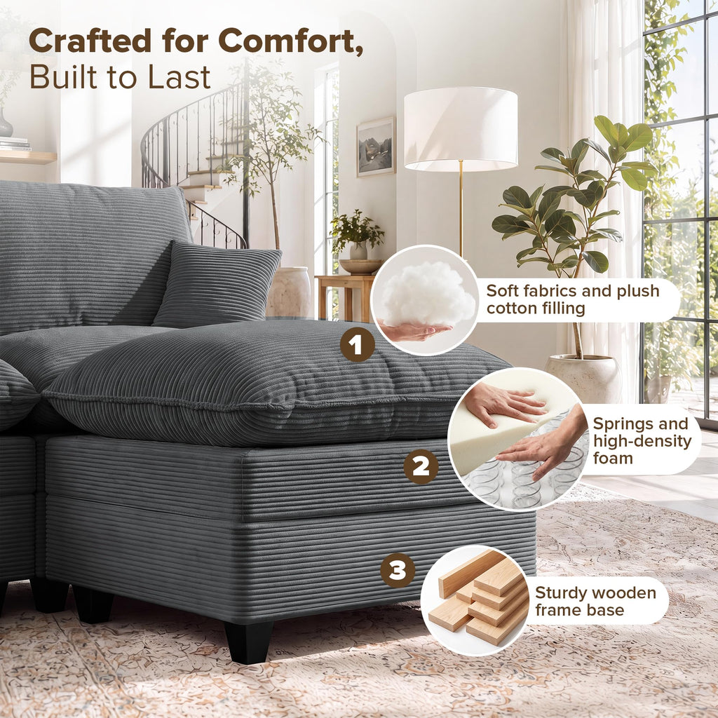 133 Inch Cloud Couch Sectional, Corner Modular Sectional Sofa with Ottoman