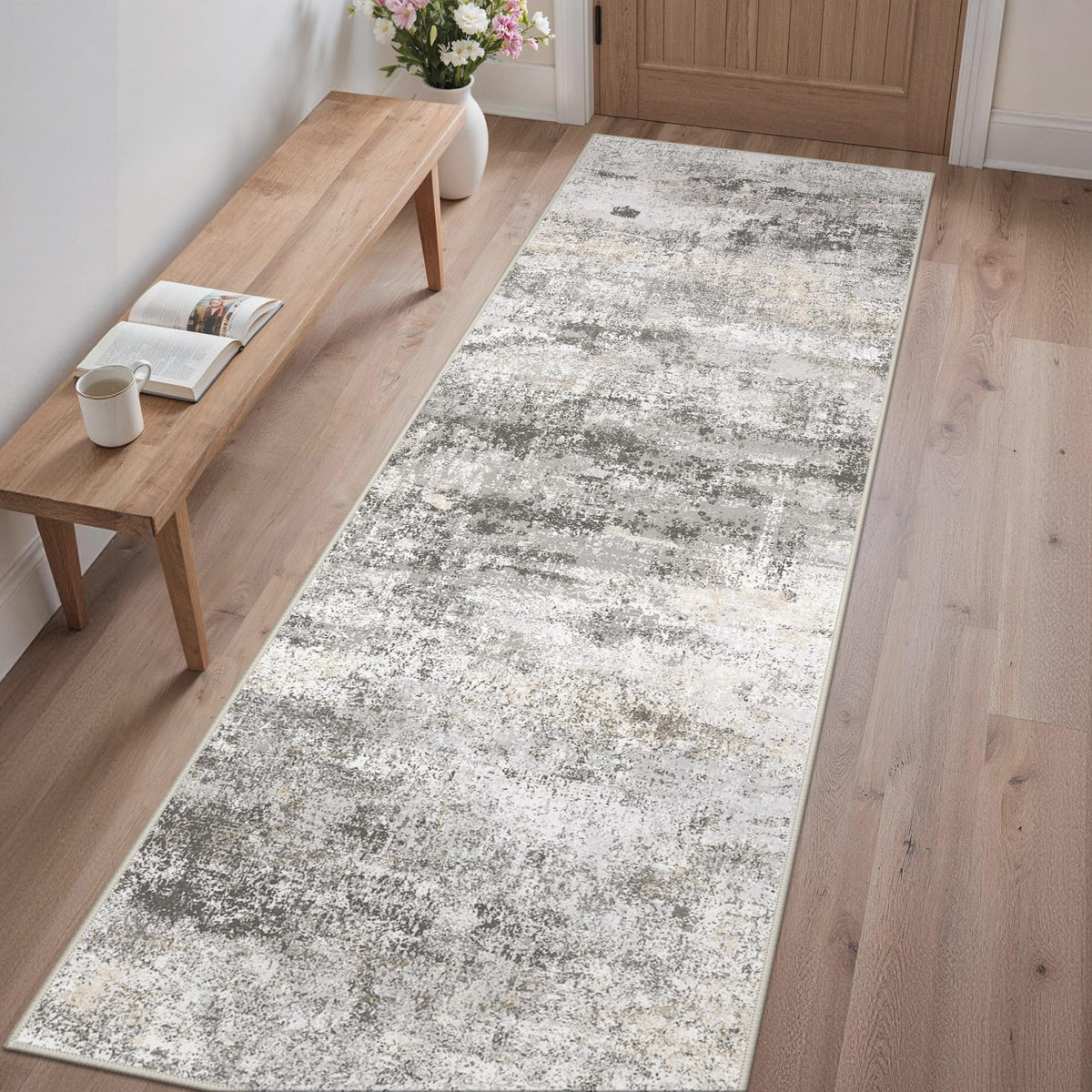2'6"x7' Runner Rug Non Slip Washable Entryway Grey Beige