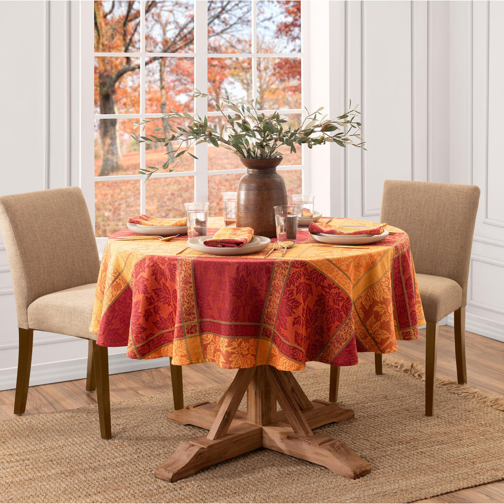 Maplewood Jacquard Harvest Cotton Tablecloth, Multicolor - 60" W x 84" L Oval