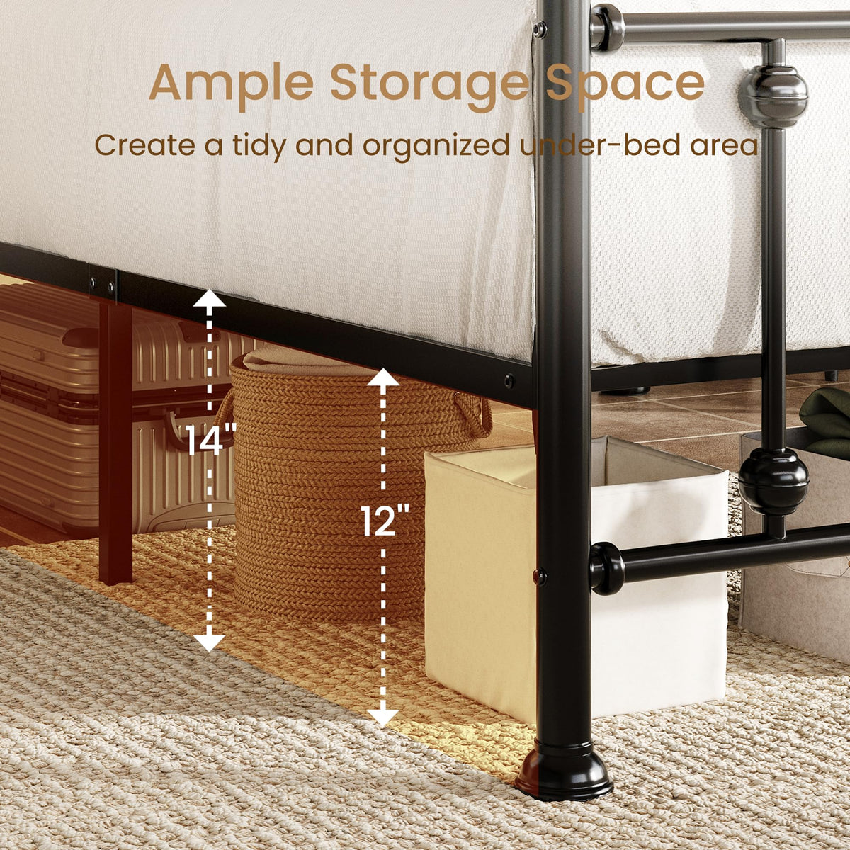 Metal Bed Frame, Victorian Headboard & Footboard, Black