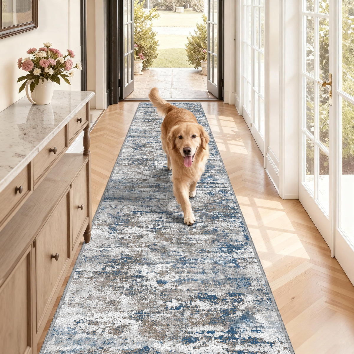 Long Hallway Runner Rug 2.6x12ft Textured Non Slip for Dogs, Multi