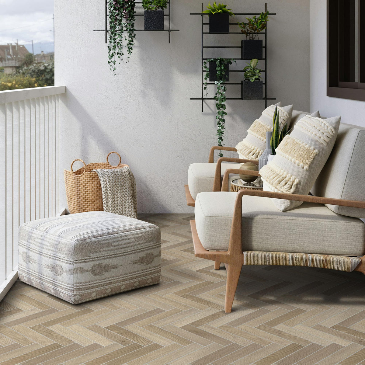 12-Pack Peel & Stick Floor Tile, Herringbone Warm Oak