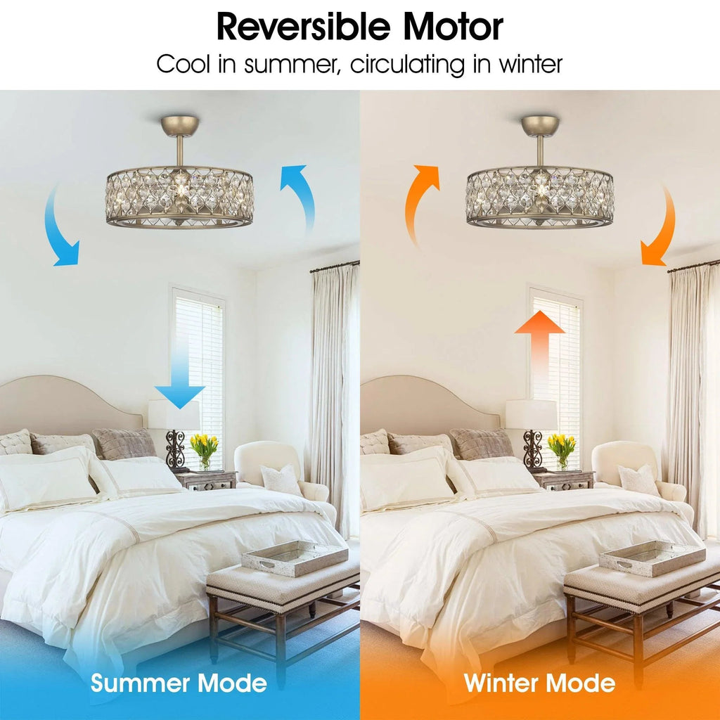 25" Modern Downrod Mount Crystal Fandelier with Lighting and Remote Control