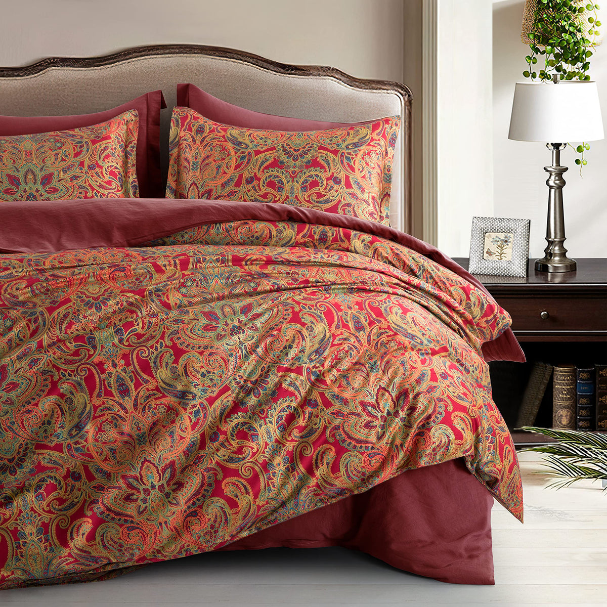 Classical Paisley Duvet Cover 3pc Set Bohemian Bedding Boteh Damask Medallion Egyptian Cotton Sateen Luxury