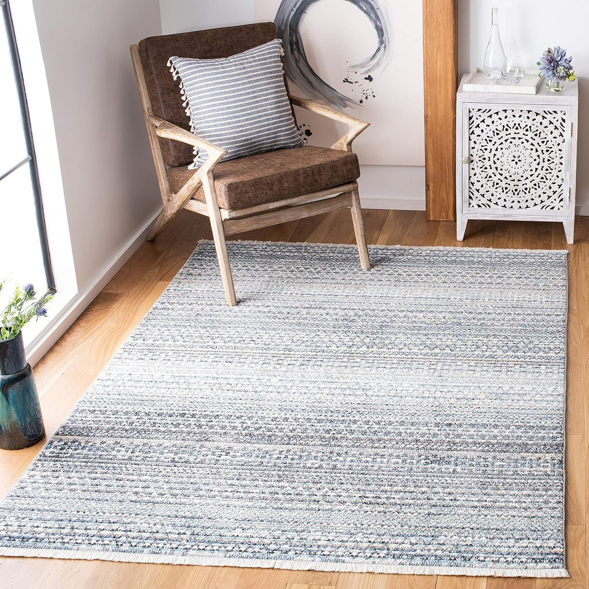 Sedona Collection Accent Rug, Dark Grey & Ivory, Moroccan Boho Tribal Design, Non-Shedding & Easy Care