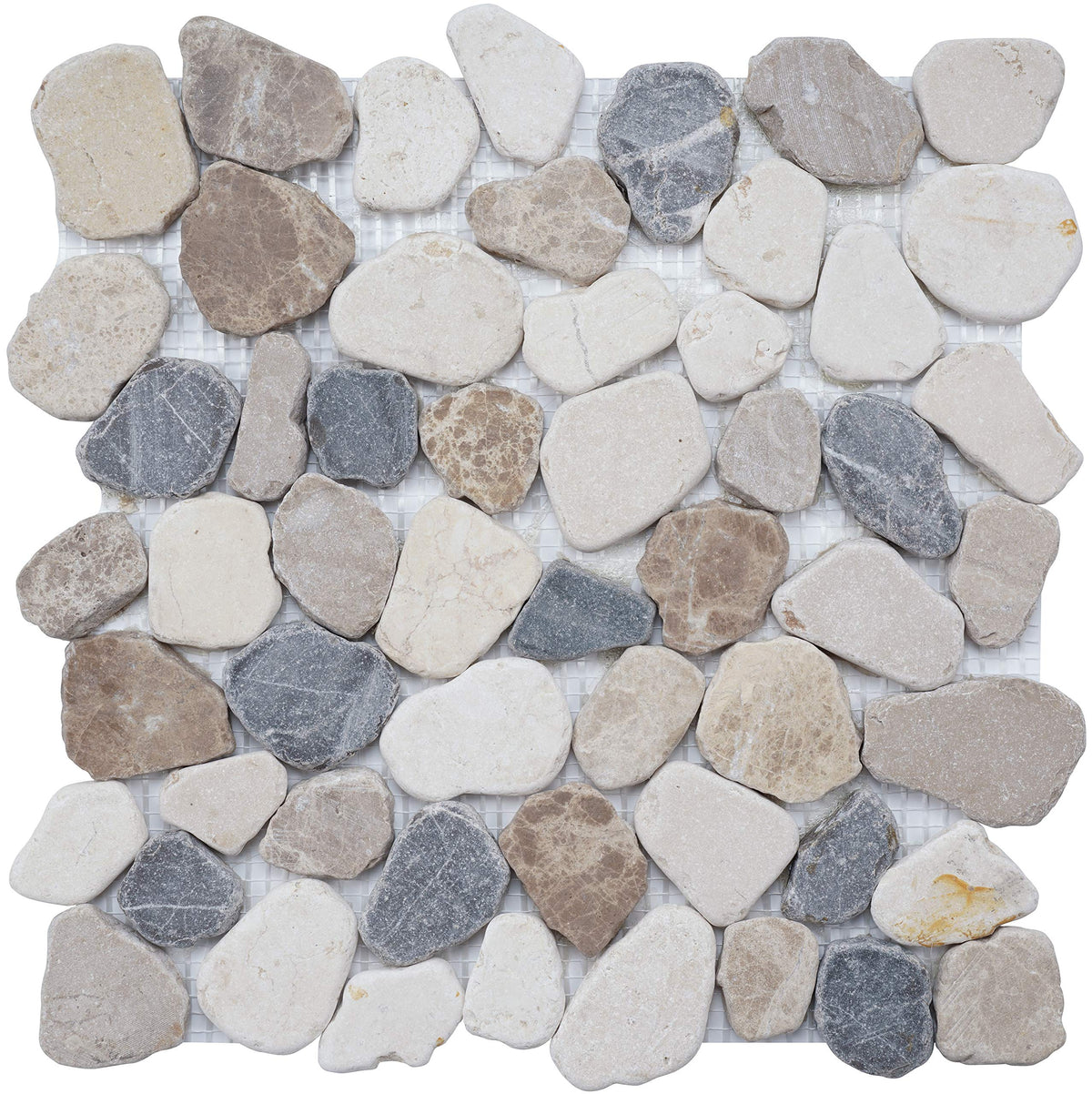 5 Sheets Marble Mosaic Tile Backsplash, Bath Bathroom Floor, Etc, River Rock Collection, Mixed Rounds, 12"X12"X3/8"