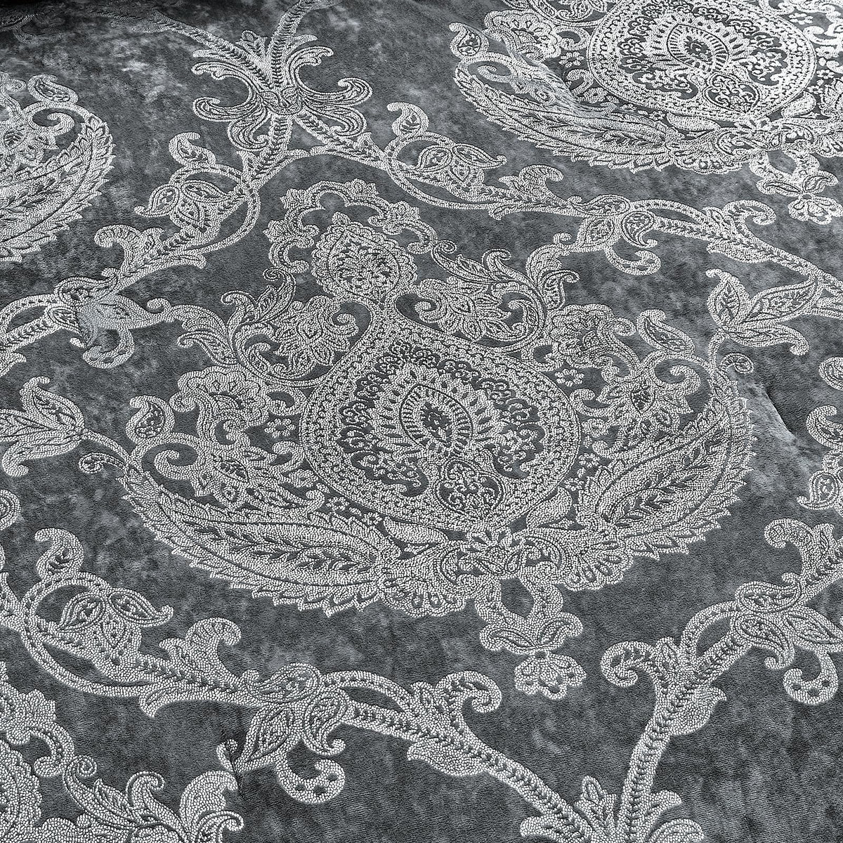 Metallic Print Comforter Set, Distressed Velvet Face with Metallic Foil Print and Brushed Solid Microfiber Reverse