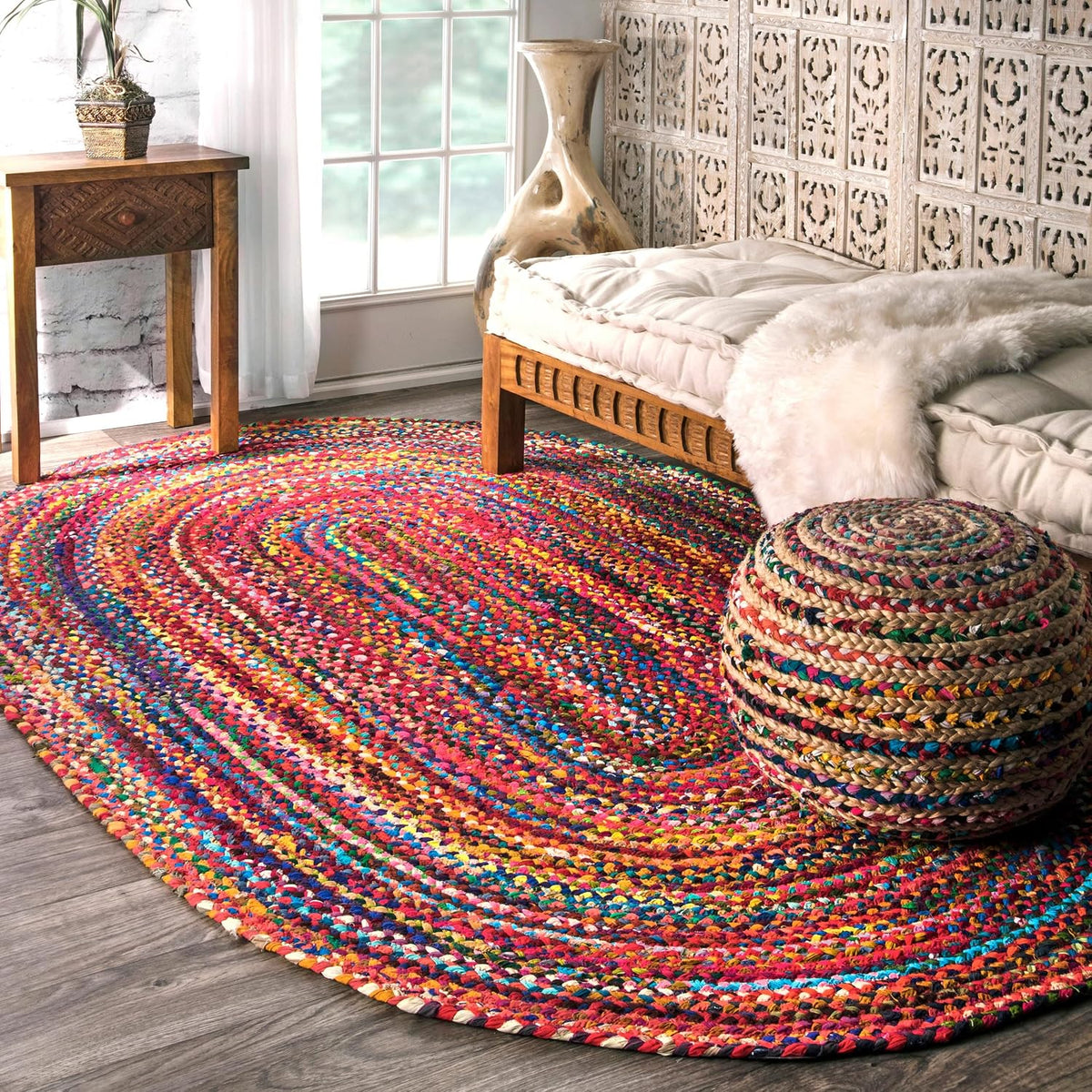 Tammara Multicolor Ombre Braided Area Rug, Oval