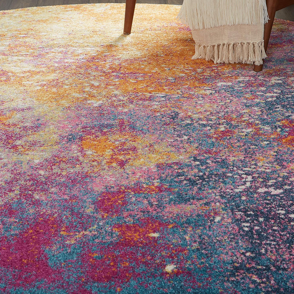 Home Passion Sunburst 8' x Round Area-Rug, Modern, Abstract, Easy-Cleaning, Non Shedding, Bed Room, Living Room